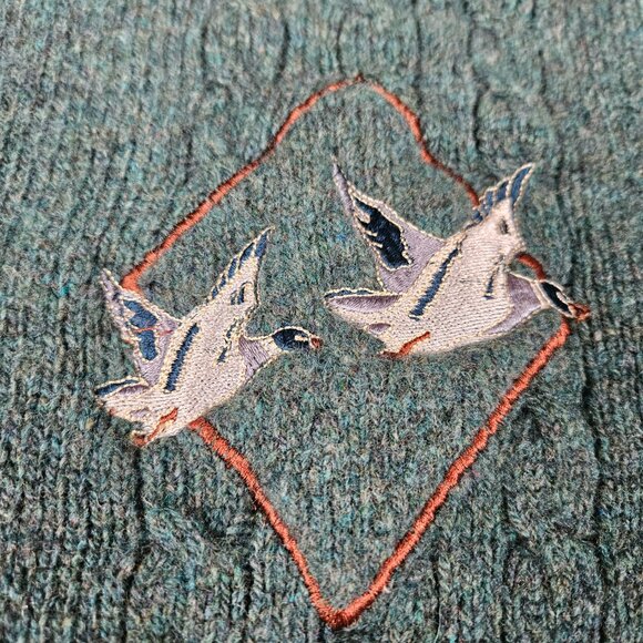 Country Trader Sweater Green Cable Knit Wool Blend Bird Fisherman Great Britain - Picture 4 of 11